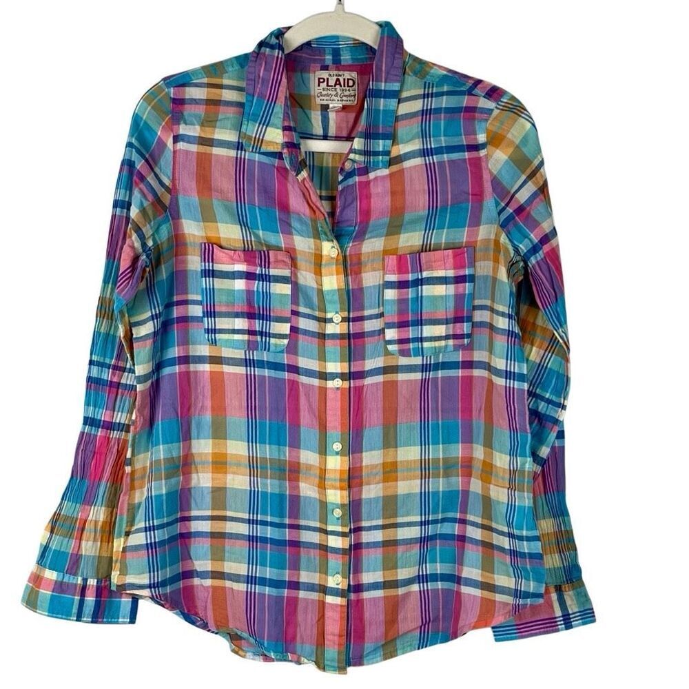Old Navy Multicolored Long-sleeve Plaid Button Down Shirt Medium